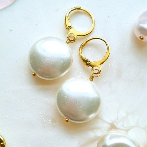 Auskarai "White Coins"